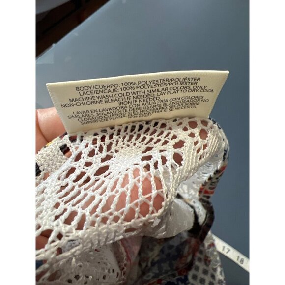 Patchwork Print Boho Top With Lace Ruffle Sleeves Bobbie Brooks Large Lagom - Picture 10 of 11